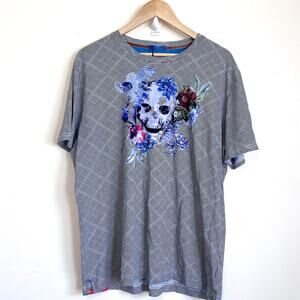 Robert Graham Naylor Skull Men Graphic Tee T-Shirt Size 2XL Gothic Grunge Floral